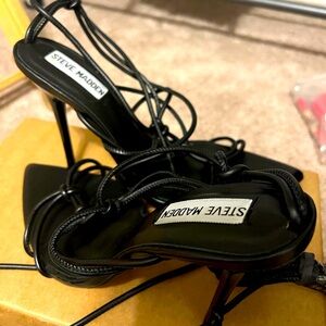 Sexy black strap faux leather 4 inch heels-Make a statement!